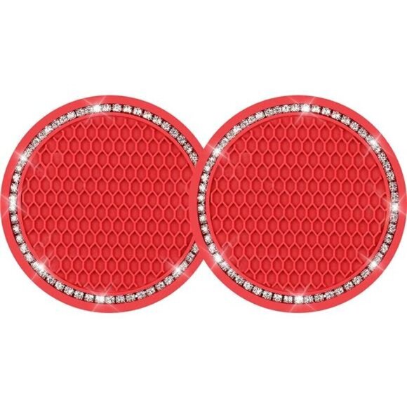 Red Car Cup Coaster Bling Vehicle 2 Pack Rhinestone Diamond Universal Insert - Picture 1 of 2
